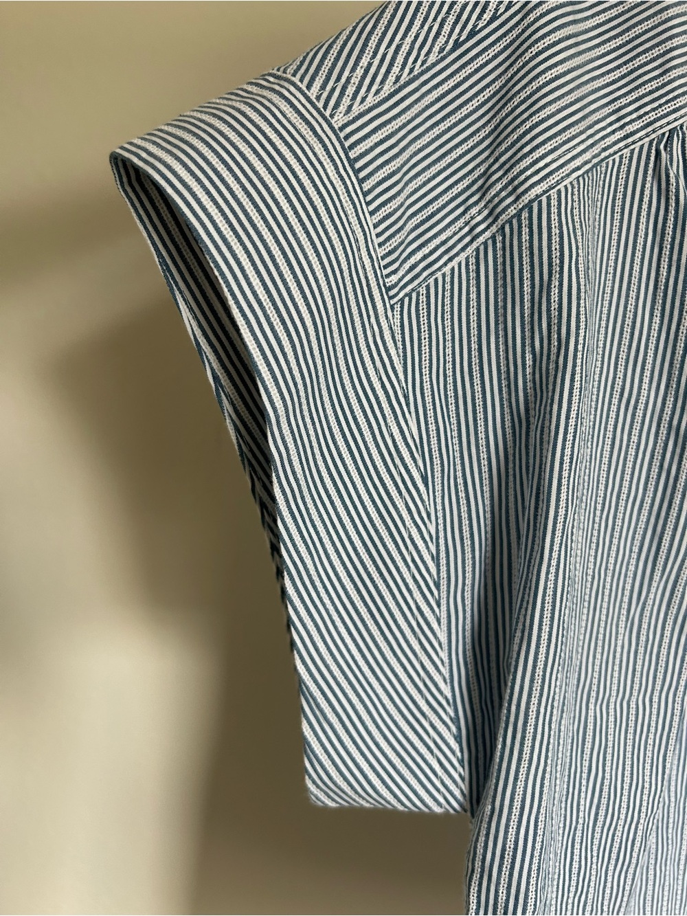 Anthropologie Pilcro Blue Striped Ruffle-Trim Button Front Shirt Top Blouse - Picture 6 of 12